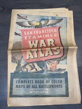 Original 1942 WWII San Francisco Examiner War Atlas Complete Color Maps March 15 picture