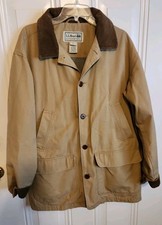 LL Bean Vtg. Chore Barn Coat Jacket Men’s Medium M Beige Canvas Corduroy Trim picture