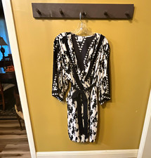 CAbi X Factor Wrap Dress 2XL Black/White Belted V-Neck 3/4 -never worn picture
