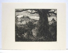 ORIGINAL SIGNED ETCHING BY PAUL BOUGH TRAVIS - MT. KILIMANJAR0 AT SUNSET picture