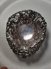 Antique Sterling Silver Pierced Heart Dish  31 Grams  picture