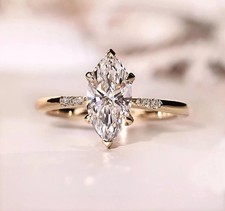 14K Gold Finish 2Ct Marquise Cut Lab Created Diamond Engagement Solitaire Ring picture