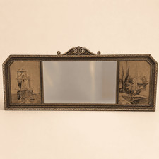 Antique La France Jacquard Tapestry Ship Mirror 1920s Nautical Carved Wood Frame picture