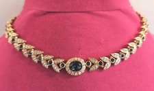 Vintage Signed Ciro Gold Tone Faux Blue Sapphire Rhinestone Necklace 1990's picture