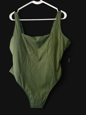TA3 Hi Cut Squarey Army Green One Piece Swimsuit Lined 2X Short NWT picture