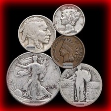 5 Coin Collection Set - 90% Old U.S. Silver , Indian Buffalo , FREE SILVER CERT picture