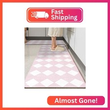 VivaNest Pink Moroccan Trellis Checkered Kitchen Rug Sets [2 PCs], Anti-Fatigue, picture