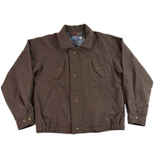 Vintage 60s 70s Pendleton Wool Jacket Mens Medium Brown Plaid Lined USA Snap Zip picture