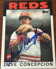 1986 Topps DAVE CONCEPCION #195 🔥 Reds 🧨 GORGEOUS RaRe Autograph ⚾️ Vintage 🔥 picture
