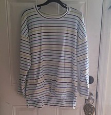 T by Talbots Women's L White/Multicolor Striped Crew Neck Long Sleeve T-Shirt picture