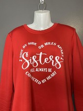 LILICLOTH Shirt Womens Large Red Sisters Connected By Heart Graphic Tunic Top picture