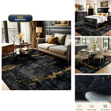 RELEANY Washable 8'x10' Black Gold Area Rug picture