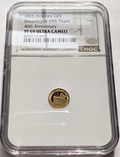 2025 Alderney £5 RMS Titanic Discovery .5g Gold NGC PF69 UC 499 Minted picture