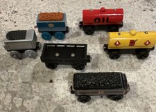 Lot Of Six Tenders From Thomas The Tank Engine Oil Car, Cargo Car, Fuel Tanker picture