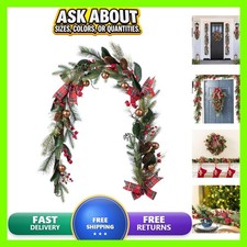 Glitzhome 6FT Christmas Garland with Bells Pinecones Berries Bow Pre-Decorated picture