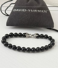 David Yurman 925 Sterling Silver Shiny Black Onyx Bead Ball Bracelet 8mm picture