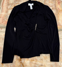 Joseph Ribkoff Womens Wrap Blouse Top Black Casual Chic V-Neck Pullover Size 10 picture