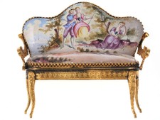c1890 Antique Miniature Viennese Dore Bronze and Hand Painted Enamel Settee picture