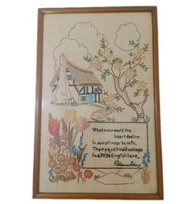 Antique Crewel Needlepoint Embroidery Tapestry Frame English Cottage England 30s picture