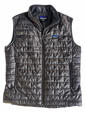 Patagonia Down Sweater Vest Men’s Large Black Gray Quilted Puffer Full Zip picture