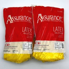 PIP Assurance 48-L160Y Latex Gloves Large/9 Yellow 16mil 12in Flocked 24 Pairs picture