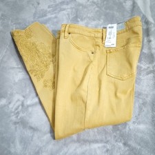NWT Chico's So Slimming Girlfriend Embroidered Jeans Goldenrod 10 picture