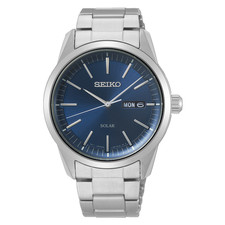 Seiko Men's Solar Blue Dial Stainless Steel Watch - SNE525P1 NEW picture