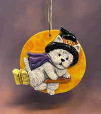Halloween Westie Witch Dog ceramic ornament sculpture by Artist OOAK picture