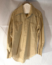 Vintage 70s Wrangler Permanent Press Western Shirt Button Up Tan Dagger Collar picture