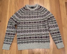 J.Crew Men's Fair Isle 100% Lambswool Crewneck Sweater Gray Size Small picture