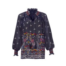 CAbi Navy Sheer Floral-Embroidered Peasant Blouse Style 5784 picture