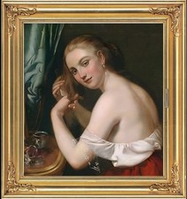 Hand Painted Classical Oil Painting Lady Combing Hair Art Canvas Vintage Style picture