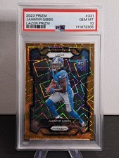 2023 Panini Prizm Football Jahmyr Gibbs RC Orange Lazer Prizm #331 PSA GEM MT 10 picture