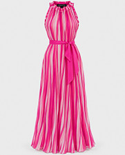 BCBGMAXAZRIA Pink/White Striped Halter Pleated Belted Maxi Dress Size S picture