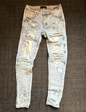 AMIRI Men’s Light Wash Distressed Skinny Slim Jeans 5-Pocket Button Denim picture