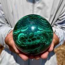2.07LB Rare Natural Malachite quartz hand Carved sphere Crystal Healing picture