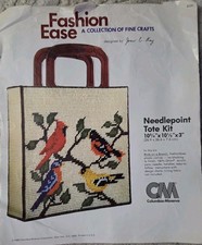Vintage Columbia Minerva Needlepoint Tote Kit Birds on a Branch Handle -Started picture