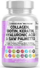 Clean Nutraceuticals Collagen Pills 1000mg Biotin 10000mcg Keratin Vitamins 90Ct picture