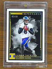 Panini Impeccable 2019 Lamar Jackson Baltimore Ravens #15 Gold 8/10 Jersey # picture