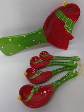Pier 1 Imports Red Bird Spoon Rest & Set of 4 Measuring Spoons New c236 picture