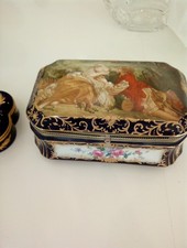 Royal Schwarzburg Germany Porcelain Box • Boucher 1749 Scene • Cobalt & Gold Flo picture