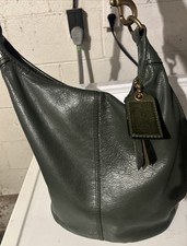 Coach Bleeker Tattersall Leather Bucket Bag Shoulder 11423 Forest Green picture
