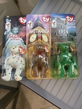 1999 TY Beanie Babies Glory Britannia Erin The Bear Set of 3 - Error Original 🔥 picture
