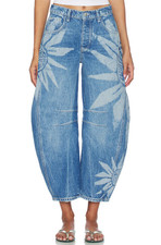 FREE PEOPLE x We The Free Good Luck Printed Barrel Jean, Sun Fade NEW WT picture