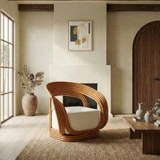 Accent Armchair Rattan Off White 35