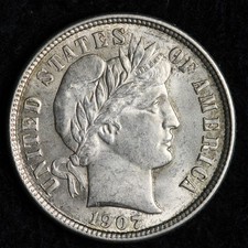 1907-D Barber Silver Dime UNC *UNCIRCULATED* MS E296 KQSLM picture