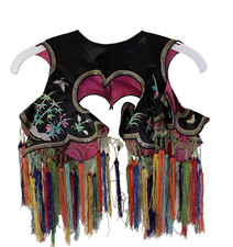 Antique Vintage Chinese Capelet Cloud Collar Rainbow Fringe Tassel picture