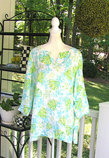 J. Jill Love Linen turtle sea life tunic top shirt blouse Large Tall luxury r  picture