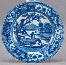 Robert Hamilton Fishermen With Nets Blue Transferware Cup Plate C. 1811-1826 picture