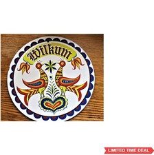 Vintage Pennsylvania Dutch Metal Sign Wilkum Round Folk Art 12 Inch Wall Decor picture